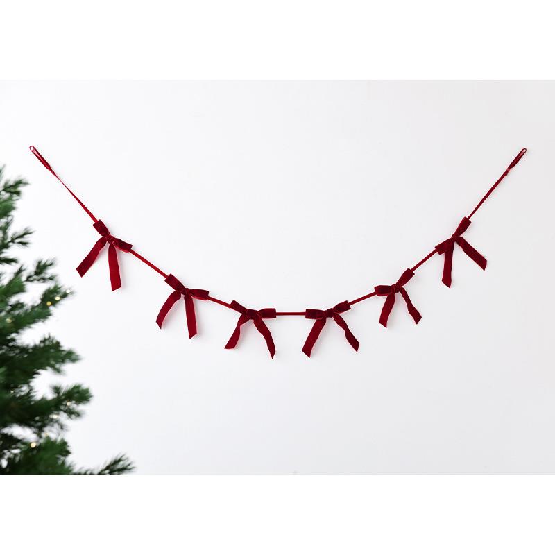 跨境圣诞天鹅绒蝴蝶结生日派对拉旗拉花横幅圣诞节装饰挂饰