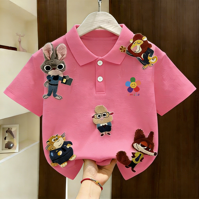 Polo衫短袖儿童纯棉T恤疯狂动物立体公仔玩偶男女夏季中大童上衣