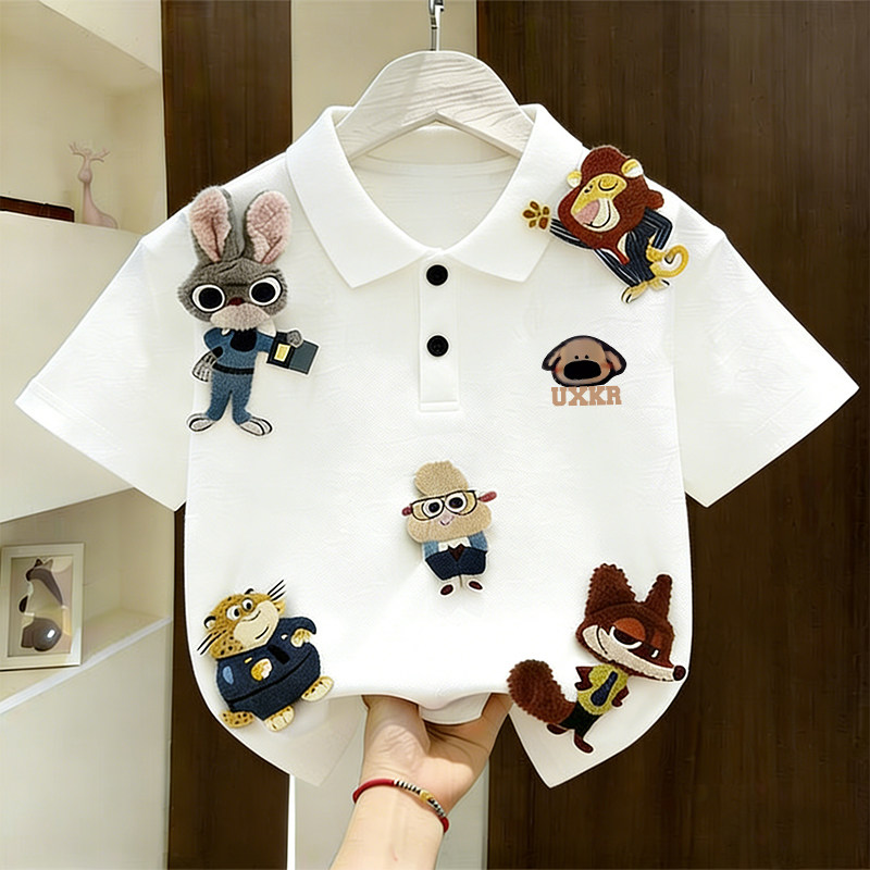 夏季儿童Polo衫短袖纯棉T恤疯狂动物立体娃娃男女童卡通翻领上衣