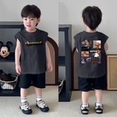 男童无袖 复古百搭潮流酷帅小学生男孩上衣ins 新款 T恤夏装 背心夏季