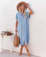 Denim Shor t Sleeve Long  Shirt Dress 牛仔短袖长款衬衣连衣裙