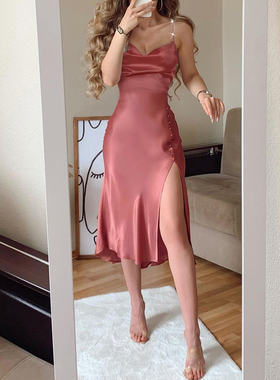 2022Suspender Dress Women Sexy Slim Fit Tall Slit PartyDress