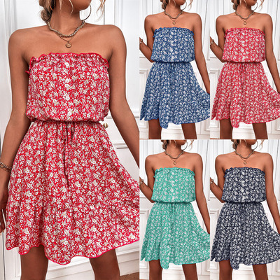 2022夏季性感抹胸碎花连衣裙