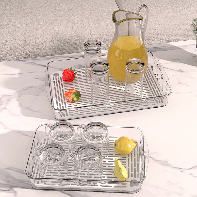 透明托盘客厅水杯茶盘沥水盘家用厨房果蔬餐具收纳盘洗手台置物架