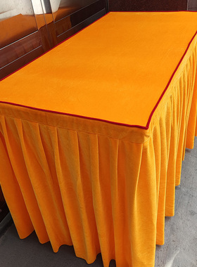 定做加厚金丝绒佛案桌布香案桌围佛台罩佛堂供桌八仙桌黄色桌裙套