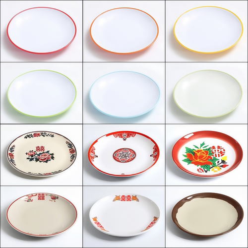 密胺盘子商用仿瓷圆盘饭店专用炒面凉菜小吃盖饭餐饮塑料快餐碟子