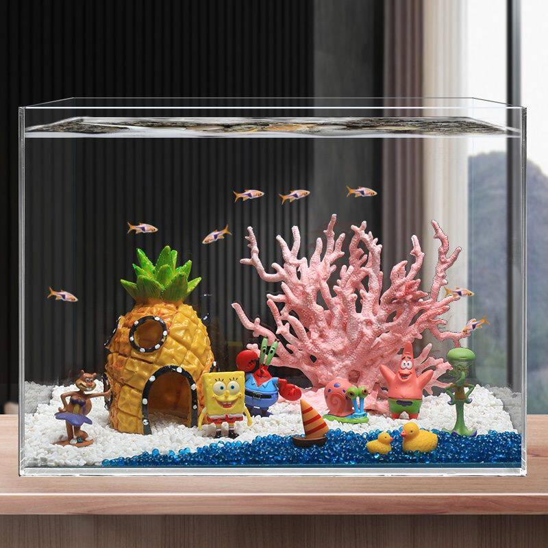 鱼缸造景海绵宝宝房子菠萝屋卡通仿真摆件繁殖躲避屋水族装饰套餐