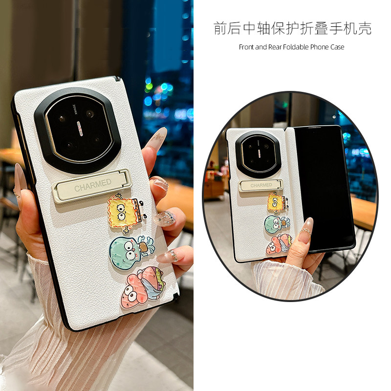 适用vivoXFold5小米三星Fold4新款OPPOfindN6华为MateX7X6手机壳荣耀v6VS3折叠屏中轴卡通保护套全包防摔支架