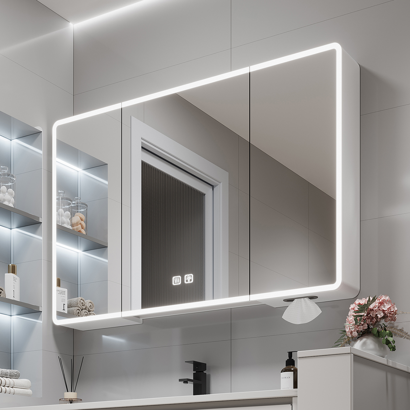 铝合金圆弧智能镜柜86高收纳一体