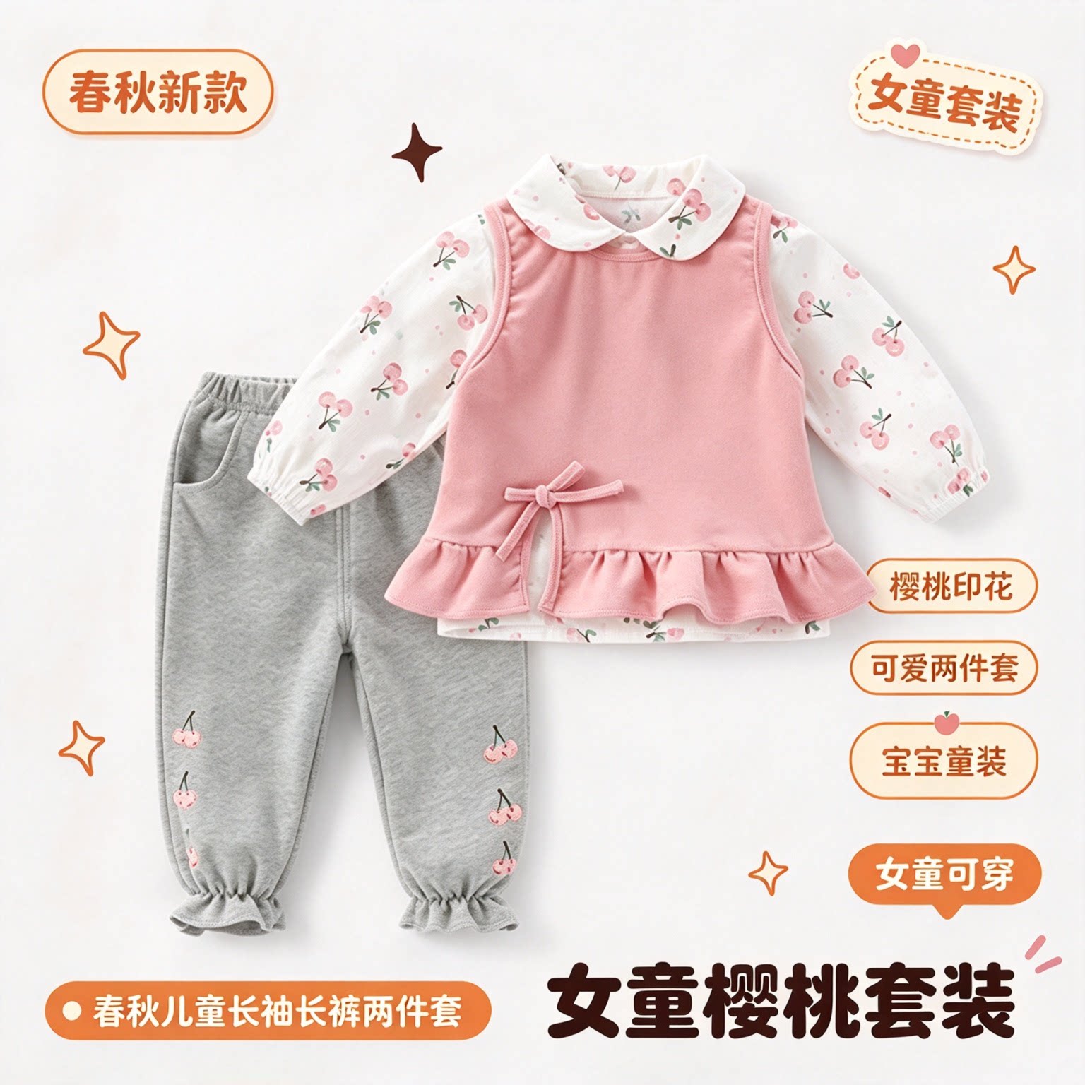 婴儿春秋套装1-5岁女童长袖套装儿童两件套女孩女宝宝秋装可爱