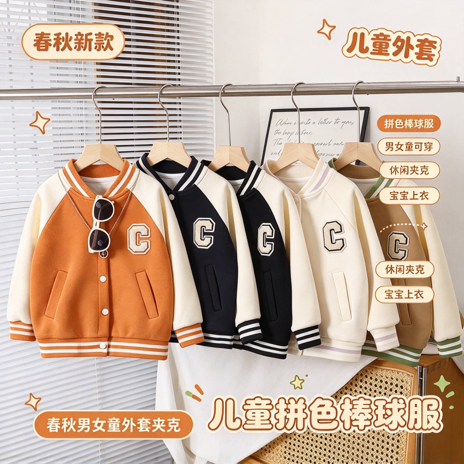 儿童美式复古穿搭棒球服秋季新款男女童外套宝宝秋装休闲洋气上衣