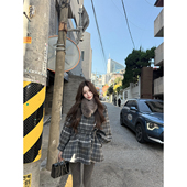 清潭洞欧尼 八盖pinky piggy 氛围感格纹双面尼大衣收腰显瘦上衣