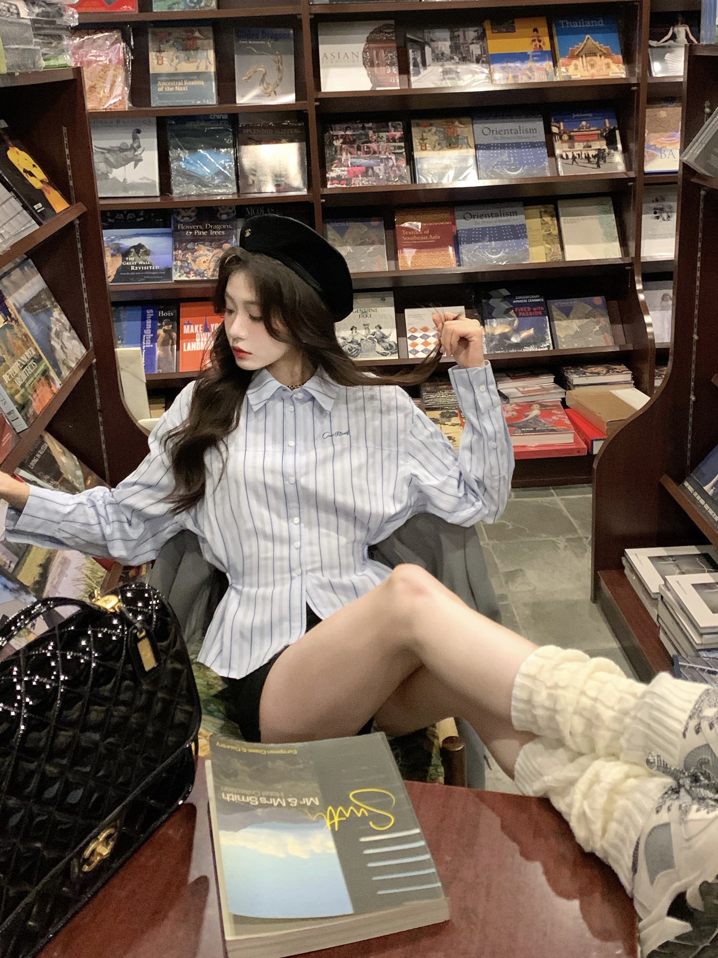 八盖pinkypiggy刺绣条纹衬衣