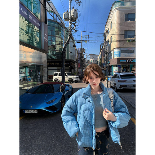 八盖pinkypiggy爱心格纹羽绒服
