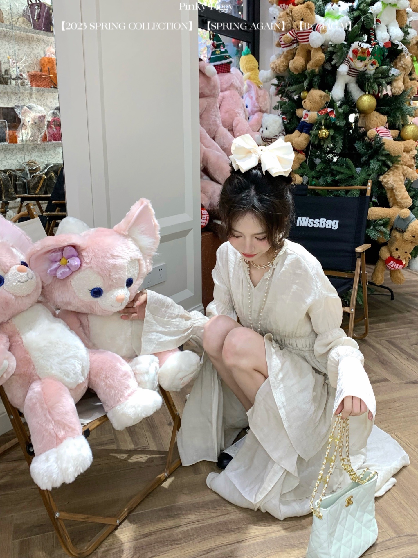 八盖pinkypiggy气质v领开衩长裙