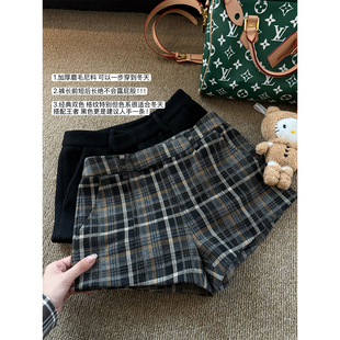 piggy 高腰a字短裤 腿精party 黑色经典 女秋冬百搭 格纹 八盖pinky
