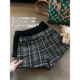 高腰a字短裤 八盖pinky 女小众百搭 格纹 黑色经典 piggy 腿精party