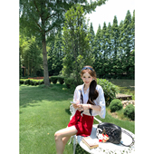 明艳红高腰裙裤 八盖pinky 松弛感老钱风亚麻衬衣套装 热恋 piggy