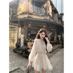 八盖pinky piggy 漫白梨 法式优雅蕾丝拼接假两件连衣裙v领短裙