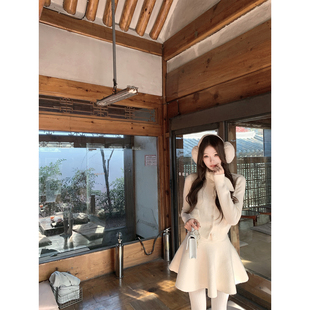 八盖pinky piggy Puppylove 羊毛骆驼毛针织套装可拆兔耳上衣半裙