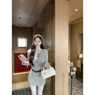 八盖pinkypiggy灰色收腰连衣裙