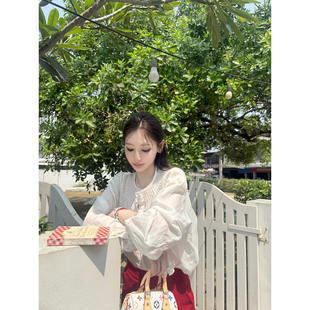 白色塔克线亚麻衬衣气质显瘦轻薄上衣 清光冷萃 八盖pinky piggy