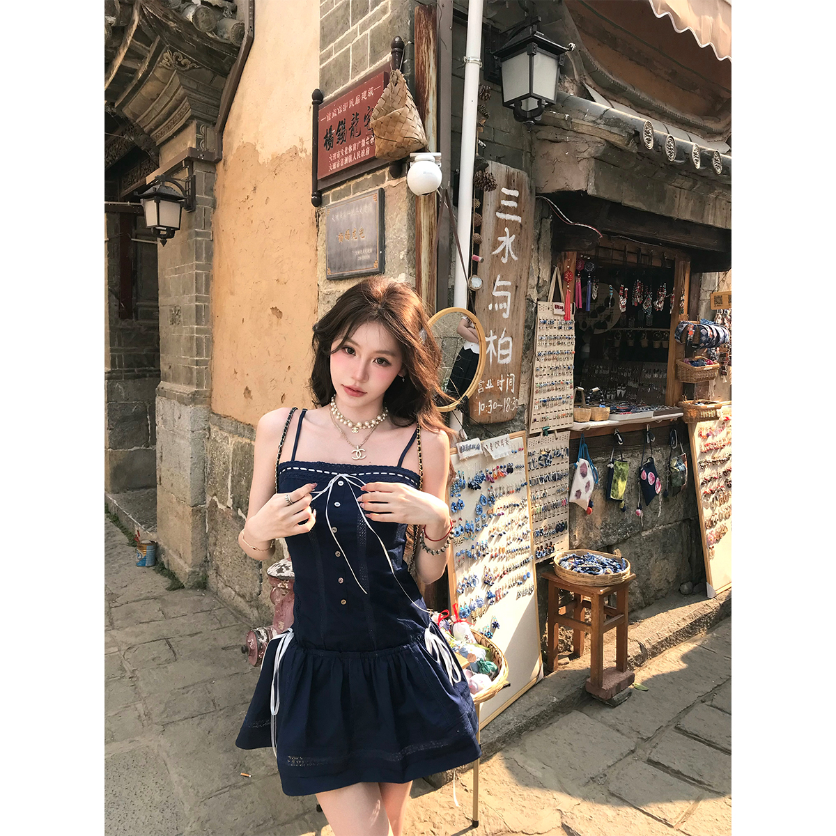 八盖pinkypiggy两穿蕾丝绑带裙