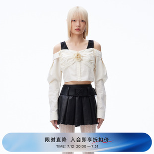 REVAN芮范奧萊秋季 RN70801038 甜酷風(fēng)露肩假兩件襯衫 新品