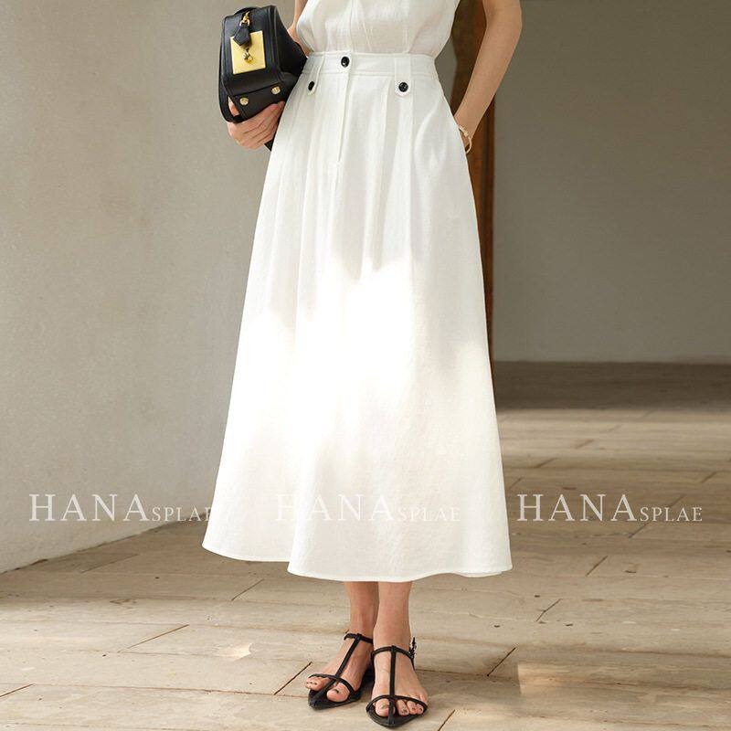 HANNA 含那女装高级感半身裙女夏季新款遮胯显瘦高腰a字半裙H7566