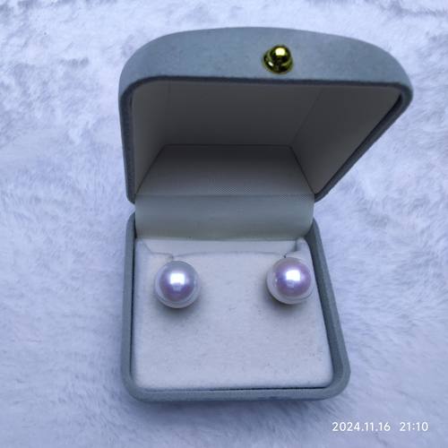 正圆无暇极光18K金耳钉淡水爱迪生珍珠13-14mm大点位精品素钉