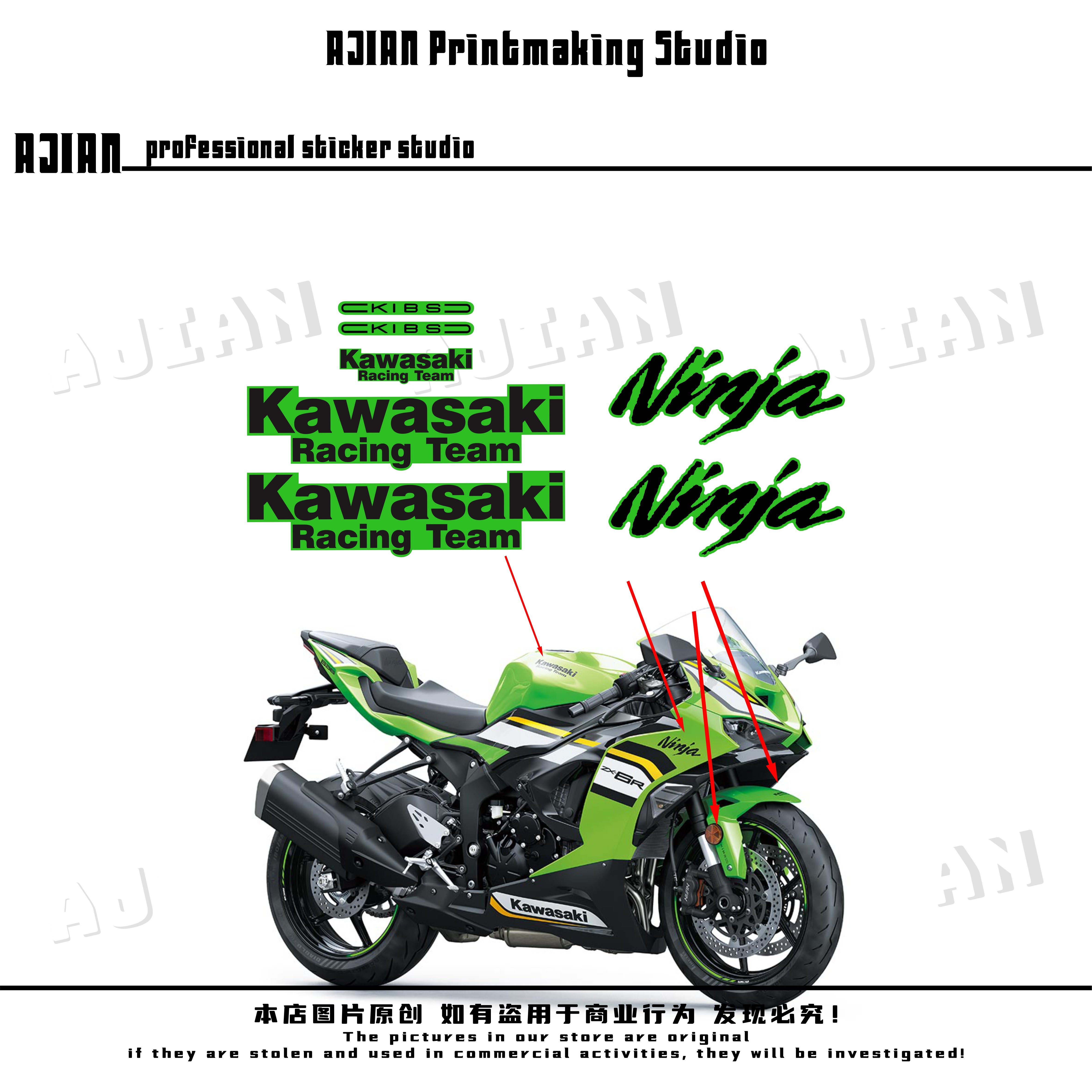 Suitable for 2021-2025 Kawasaki Zx-6R 636 25 Models Full Vehicle Shell Decals Waterproof Stickers Decals