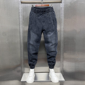 男士 褶皱裤 秋季 2024痞帅百搭休闲男装 子 潮牌宽松哈伦九分裤 牛仔裤