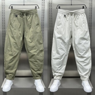 痞帅哈伦弯刀裤 潮流宽松网眼透气休闲裤 纯色美式 新款 潮 男2024夏季