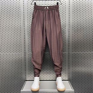 纯色百搭网红裤 夏季 男潮牌宽松哈伦束脚裤 棉麻垂感小脚休闲裤 薄款