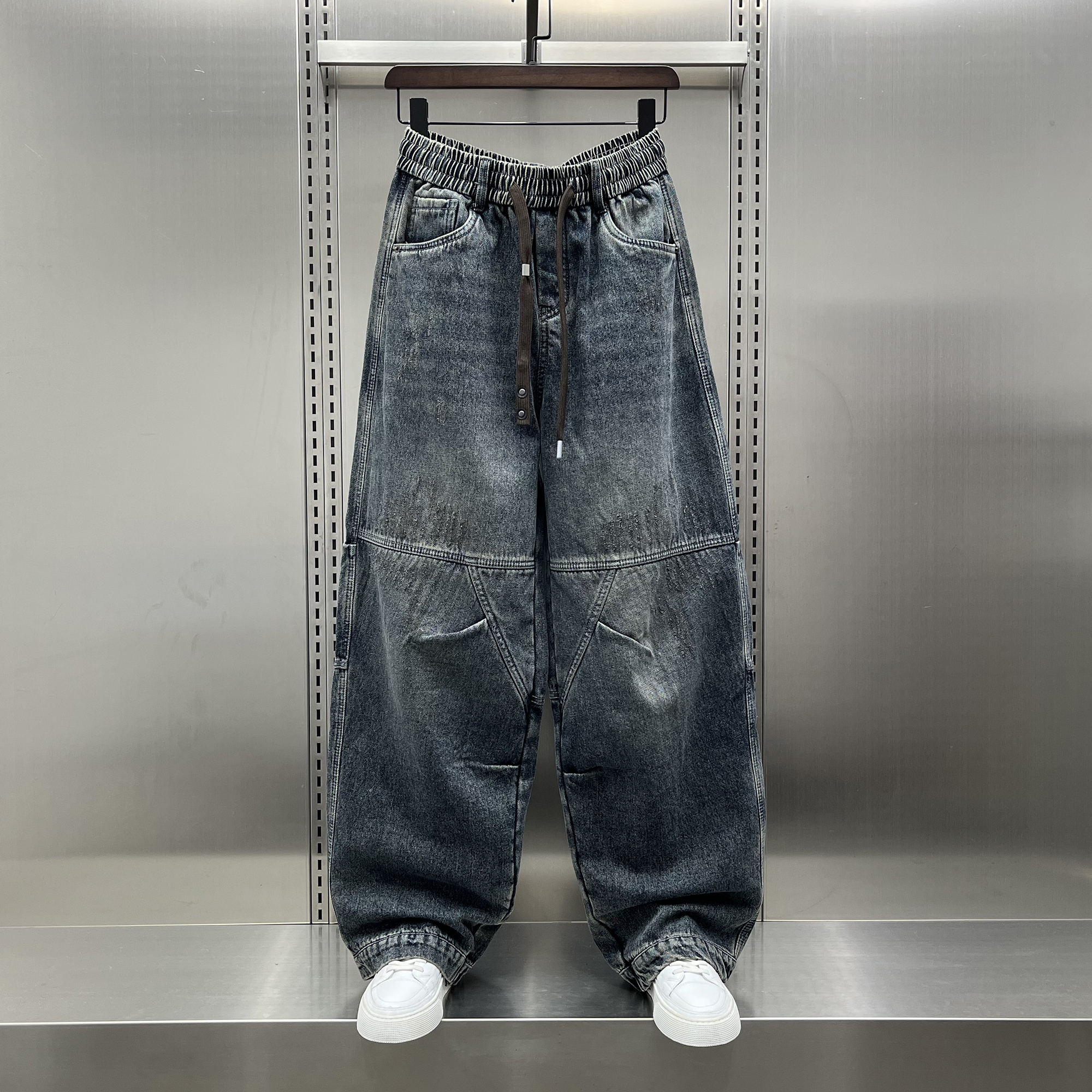 潮牌美式复古加绒水洗牛仔裤男士2025冬季新款宽松直筒阔腿休闲裤