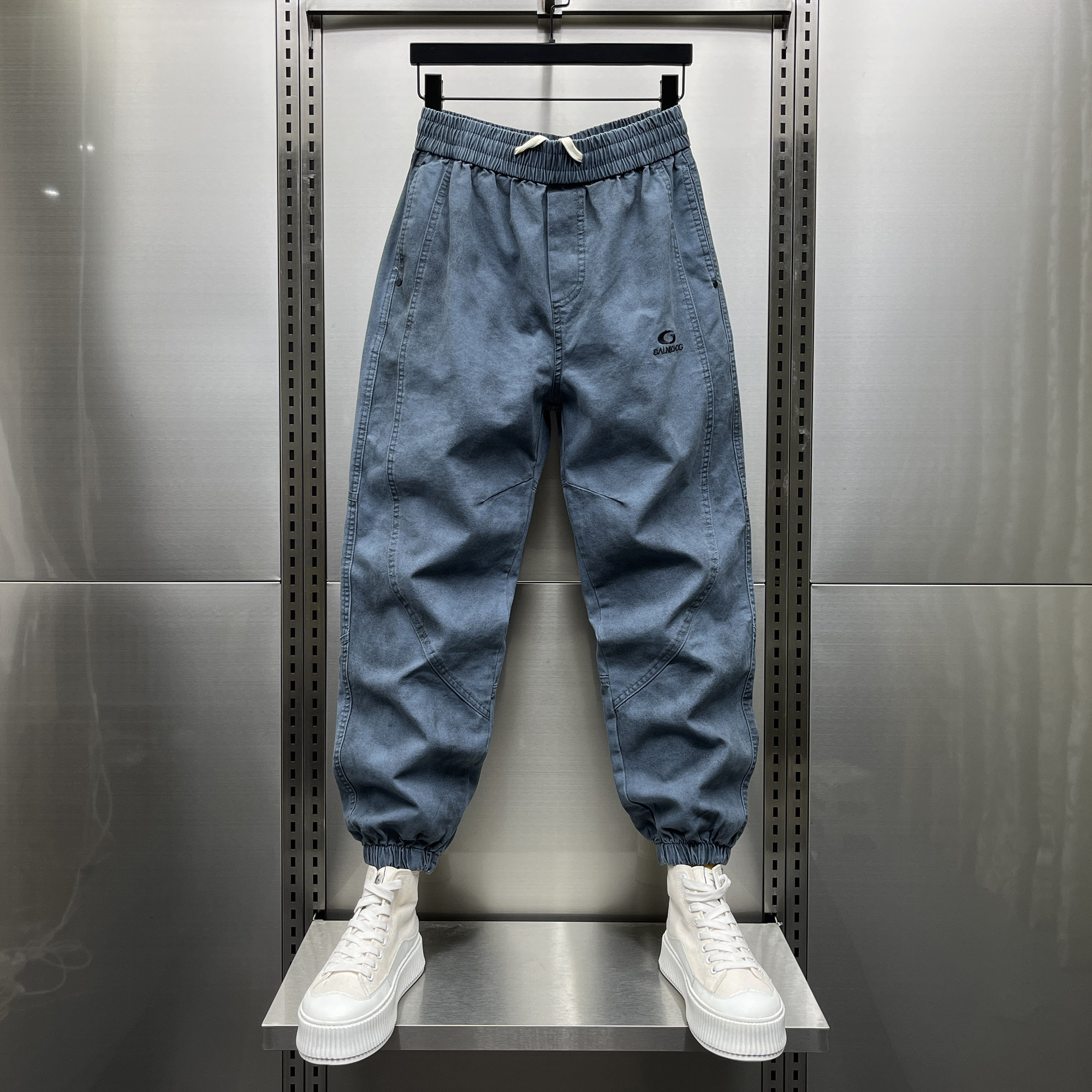 裤子男生秋季阔腿宽松哈伦裤美式潮流重磅拼接字母刺绣束脚工装裤,男装,休闲裤,淘宝优惠券,粉丝福利购,淘宝优惠卷