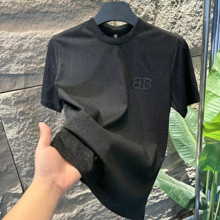 夏季休闲短袖男士显瘦圆领T网红亮晶晶半袖新款男女同款上衣小衫