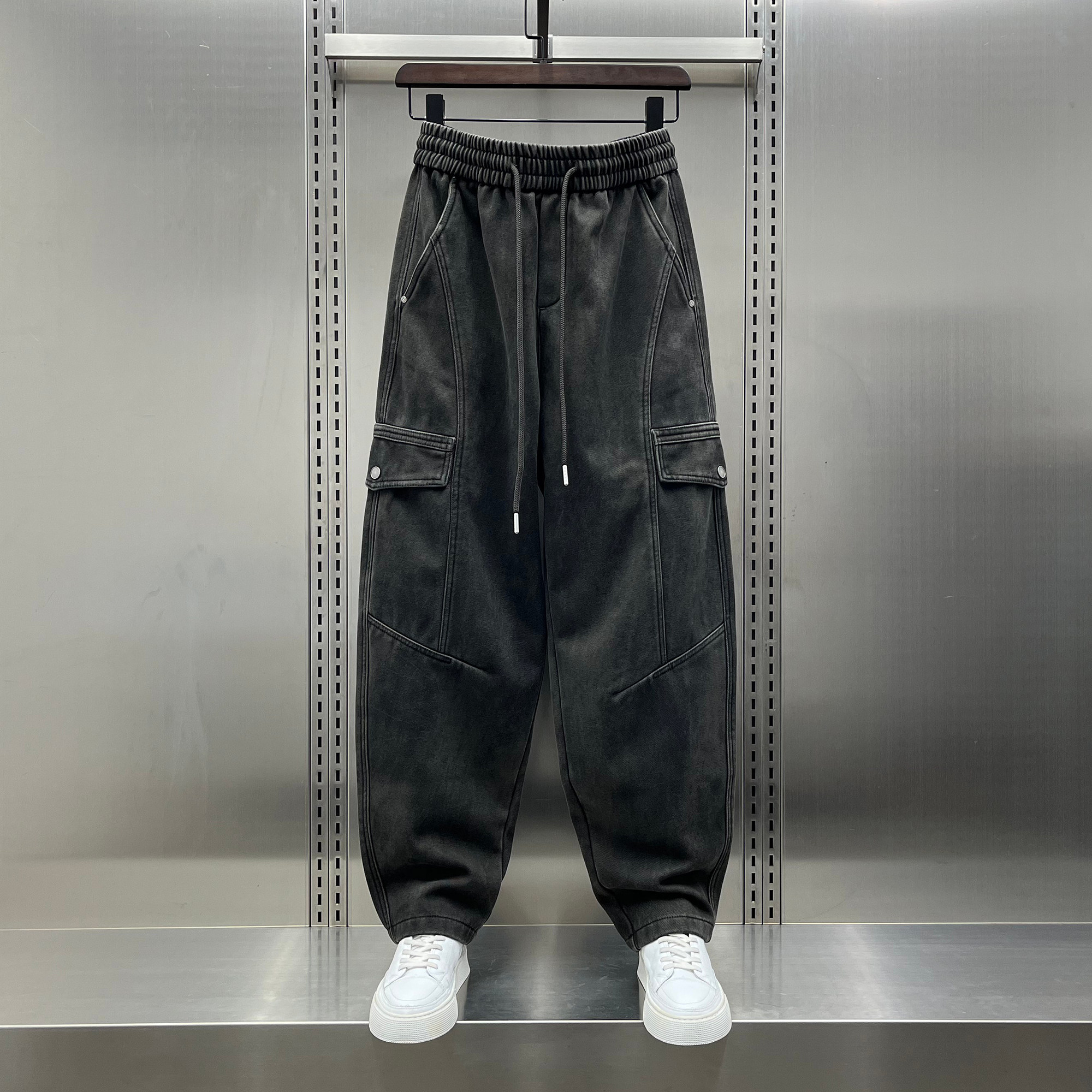 潮牌设计感加绒休闲工装裤男2025秋冬新款韩版宽松美式痞帅运动裤,男装,休闲裤,淘宝优惠券,粉丝福利购,淘宝优惠卷