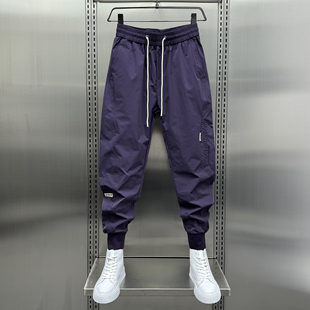 潮牌简约百搭束脚裤 2024夏季 男速干网眼透气运动裤 宽松休闲裤 薄款