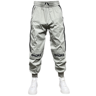 工装裤男夏季薄款休闲裤子宽松痞帅哈伦裤秋冬运动束脚九分裤潮流