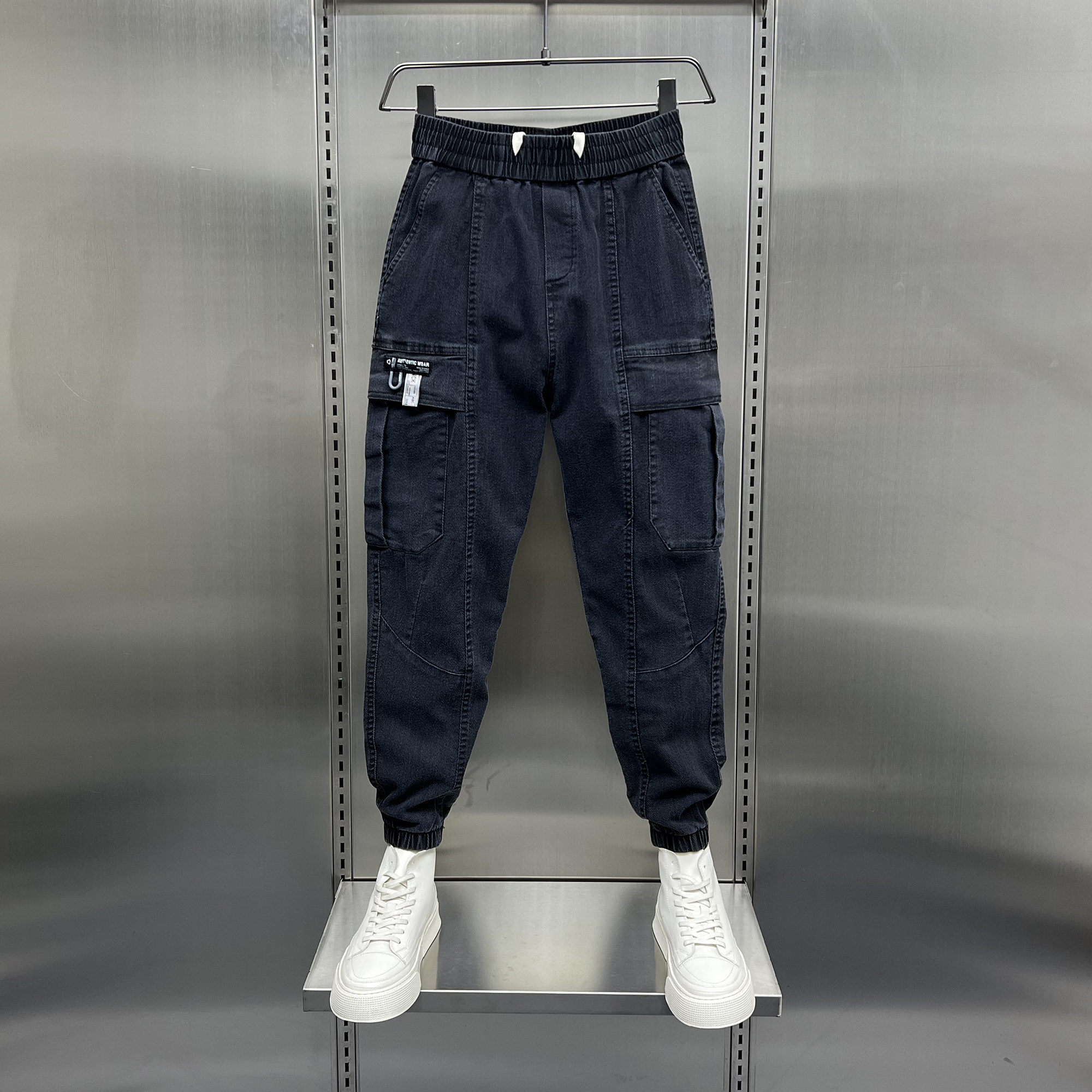 2024春秋新款休闲牛仔裤男士潮牌多口袋工装裤时尚弹力束脚哈伦裤,男装,休闲裤,淘宝优惠券,粉丝福利购,淘宝优惠卷