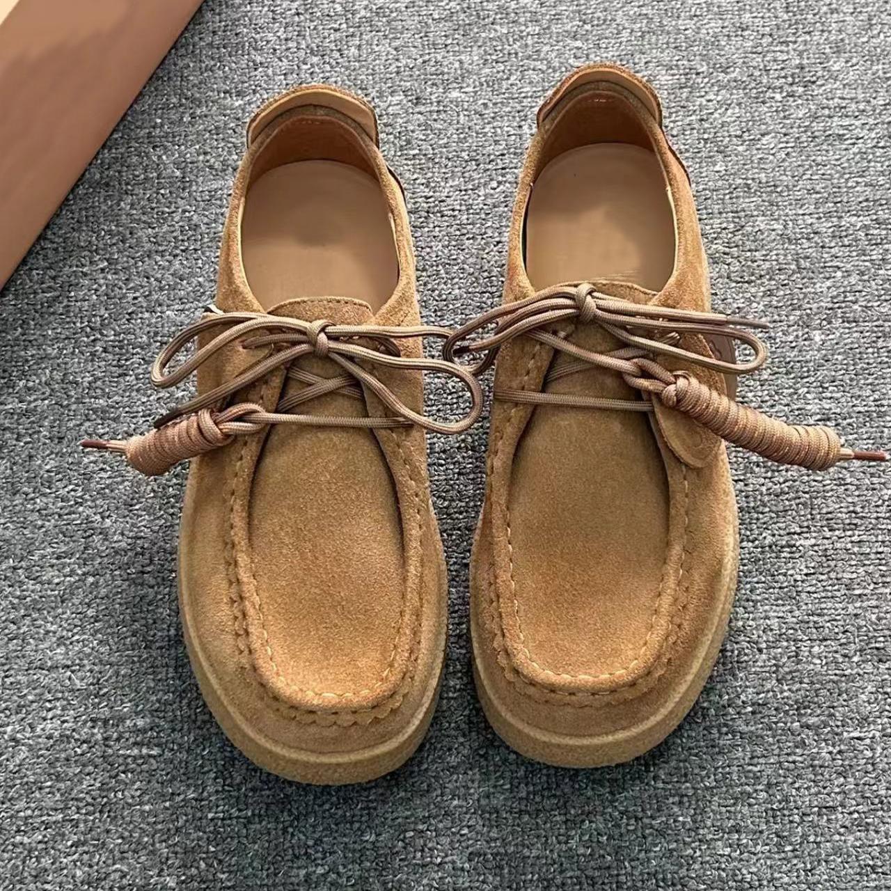 董洁同款牛皮版厚底德训鞋乐福鞋