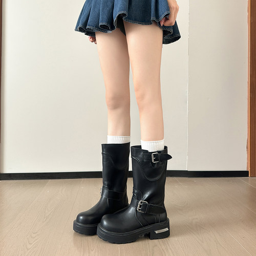 巴黎毒液靴！真皮厚底马丁靴女