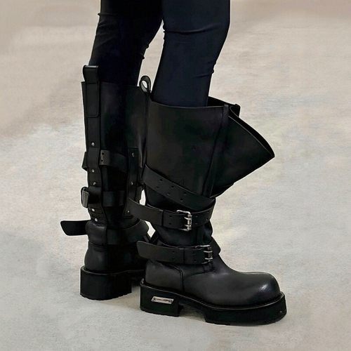 牛皮复古大头皮带扣毒液马丁靴子