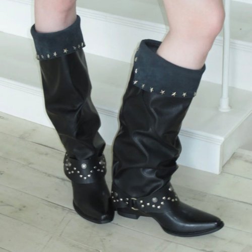 尖头裤管长筒靴女辣妹堆堆骑士靴