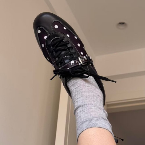 复古波点牛皮德训女鞋2025新款