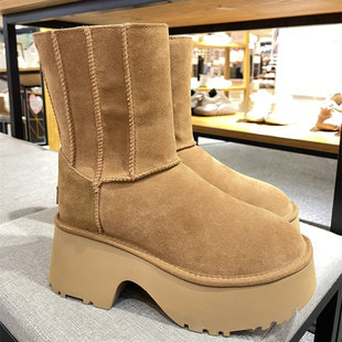厚底坡跟人鱼短靴女真皮中筒保暖松糕底雪地靴 时尚 2025秋冬季 新款