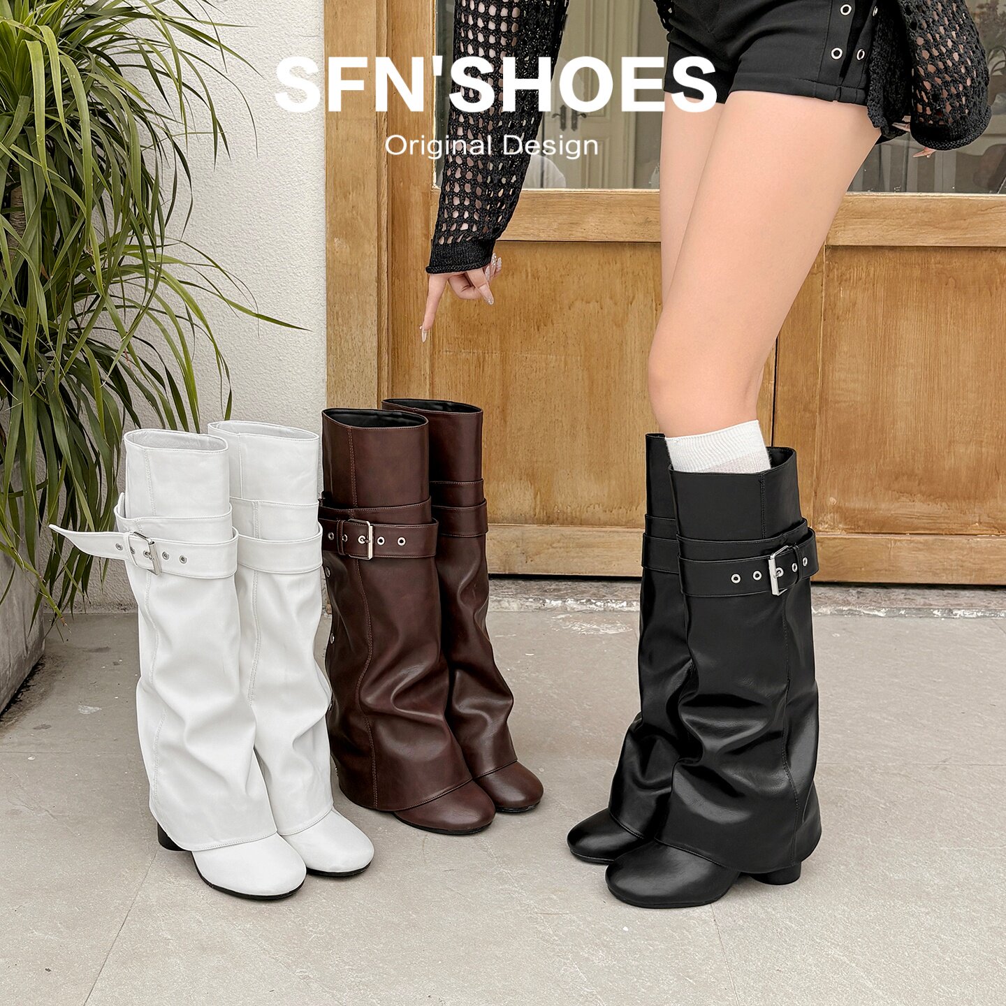SFN女鞋~韩版可拆卸高跟堆堆长靴
