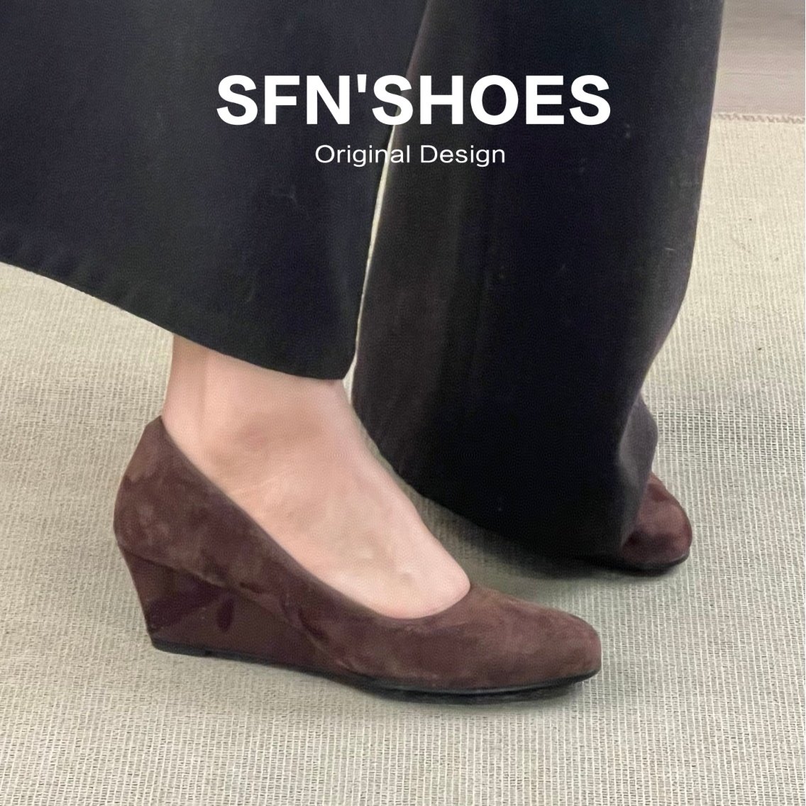 羊皮~复古风绒面浅口单鞋女坡跟圆头通勤百搭玛丽珍鞋气质高跟鞋,女鞋,浅口单鞋,淘宝优惠券,粉丝福利购,淘宝优惠卷