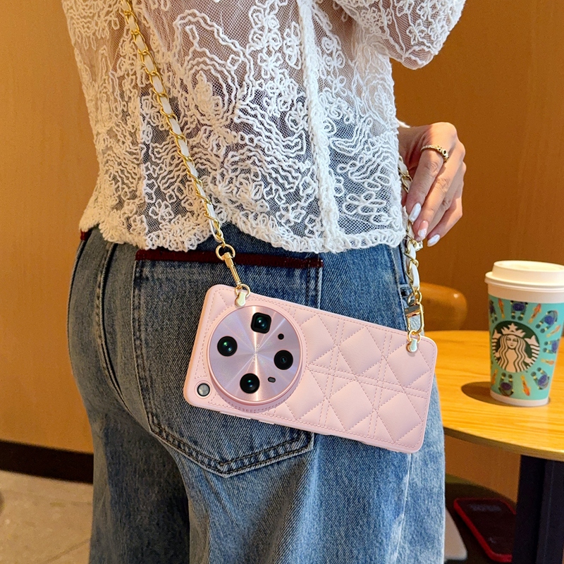适用于OPPOFindX8s手机壳斜挎挂绳女款oppofindx8s+全包防摔皮质保护套FindX8Ultra简约喷油藤格小香风